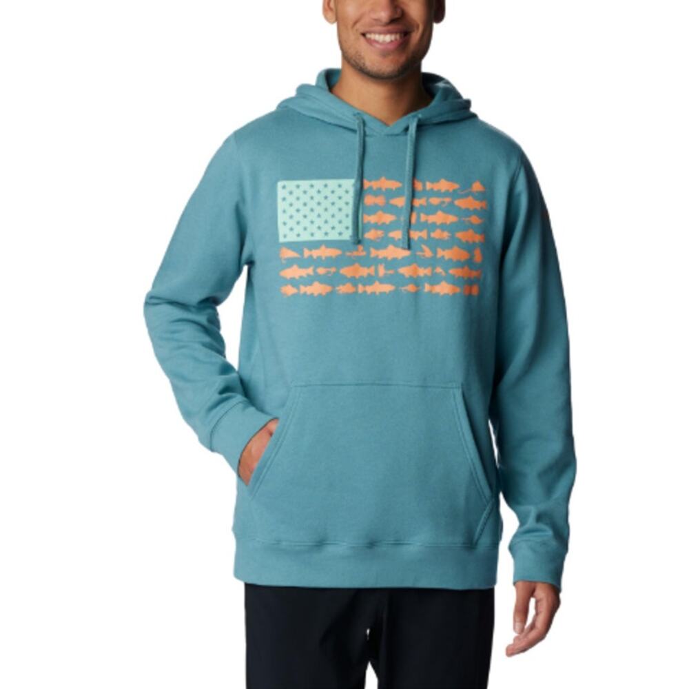 Columbia Men's Small PFG Fish Flag II Hoodie in Tranquil Teal